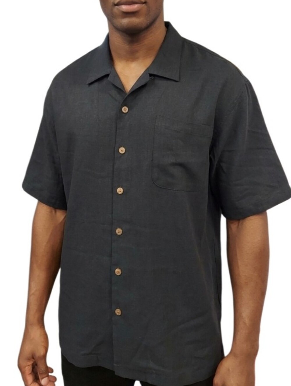 Tommy Bahama Classic Silk Black Short-Sleeve Button-Up Shirt